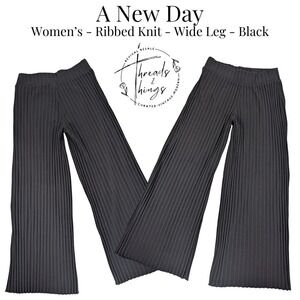 A New Day Pleated Wide Leg Pants Womens Sm Black Ribbed Office Career Casual y2k